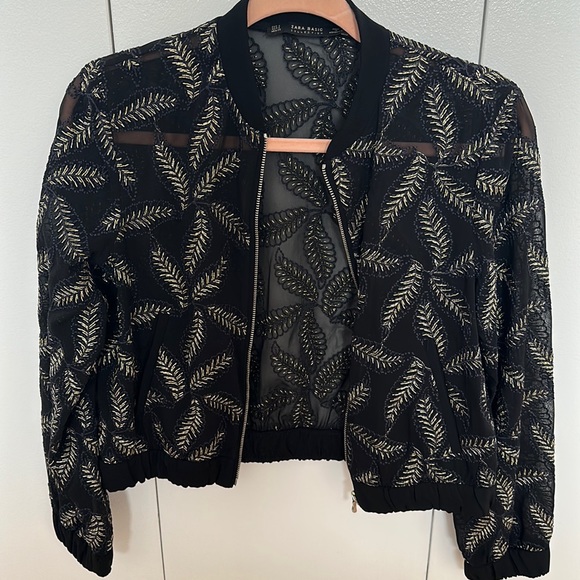 EUC Zara Black and Gold Sheer Bomber Jacket - Picture 2 of 6